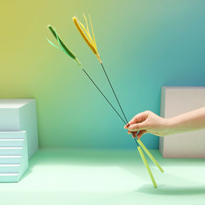 狗尾巴草逗猫玩具扭扭棒钢丝杆猫玩具羽毛逗猫棒工厂直销迷你猫咪