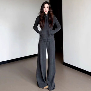 
Fashionable and fashionable slim casual suit for women in autumn, wearing Korean wide-leg pants sports two-piece set
