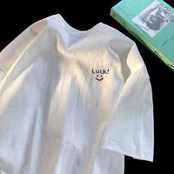 Simple Short-Sleeve T-Shirt for Men, Summer Style, 100% Pure Cotton, Heavyweight, Loose Fit, White Crew Neck, Trendy Brand Fashion Tee