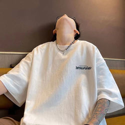 Heavy Weight 100% Pure Cotton Short-Sleeved T-Shirt for Boys, New Summer Style, Simple Letter Student Print, Loose Half-Sleeved T-Shirt