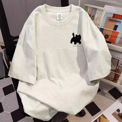 Japanese Retro Heavyweight 100% Pure Cotton Short-Sleeve T-Shirt for Men, Summer Loose Oversize Trendy Brand Hong Kong Style American Versatile