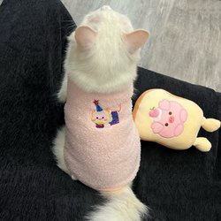 Pink Piggy Pet Cat Clothes for Autumn and Winter, Fleece-Lined, Warm, Sleeveless Vest-Style, Anti-Shedding, Cold-Proof, Half-Velvet