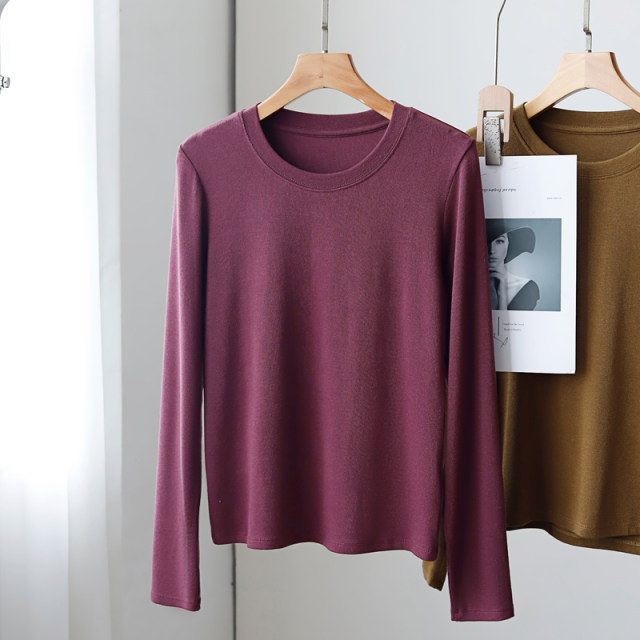 Right shoulder round neck bottoming shirt with slim fit women's autumn ...