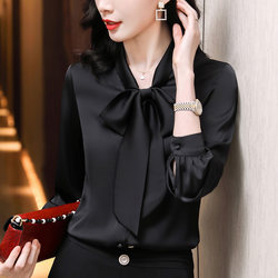 Bow Tie Satin Shirt Women's Long-Sleeved Top 2026 Spring and Autumn New Slim Fit Fashionable Professional Shirt
