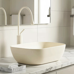 French-Style Cream-Colored Countertop Ceramic Simple Washbasin, Milky White Wash Basin for Bathroom and Balcony