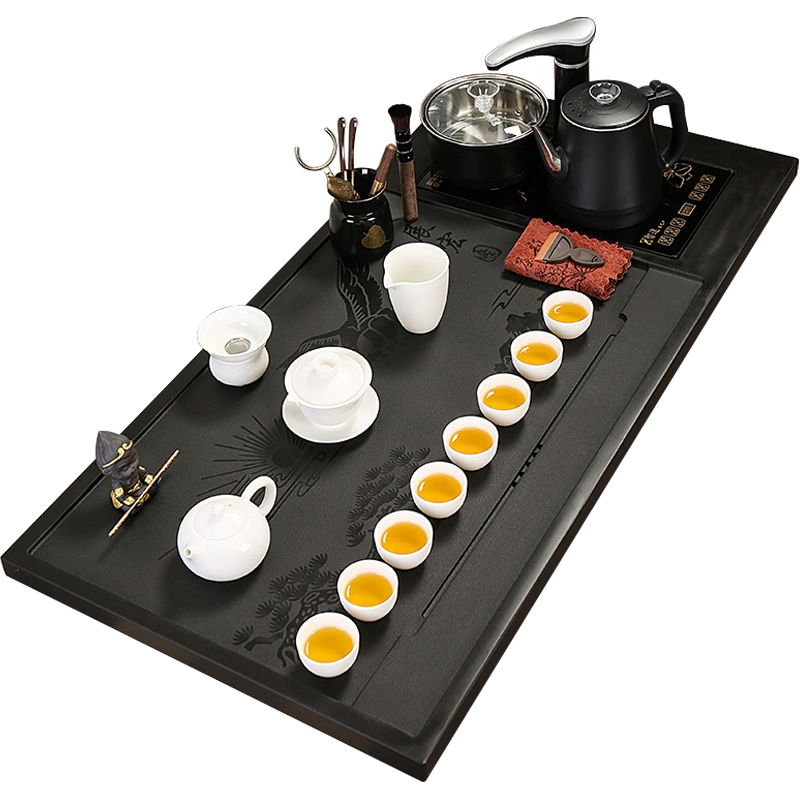 黑檀木茶盘功夫茶具套装家用客厅四合一整套乌金石茶台茶海全自动 
