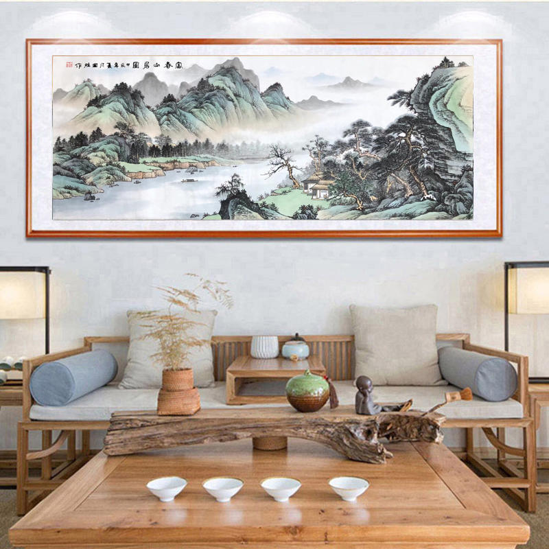 富春山居图国画山水画手绘高端西墙聚财客厅办公室背景墙装饰挂画-淘宝网