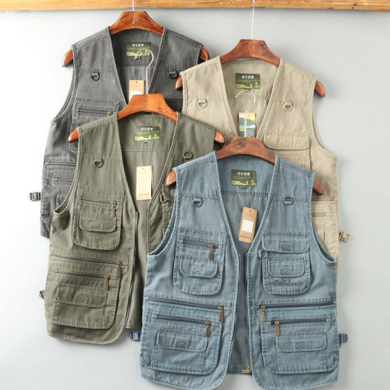 
Tough guy workwear military foreign trade men's spring and summer cotton outdoor casual V-neck multi-pocket tactical vest jacket