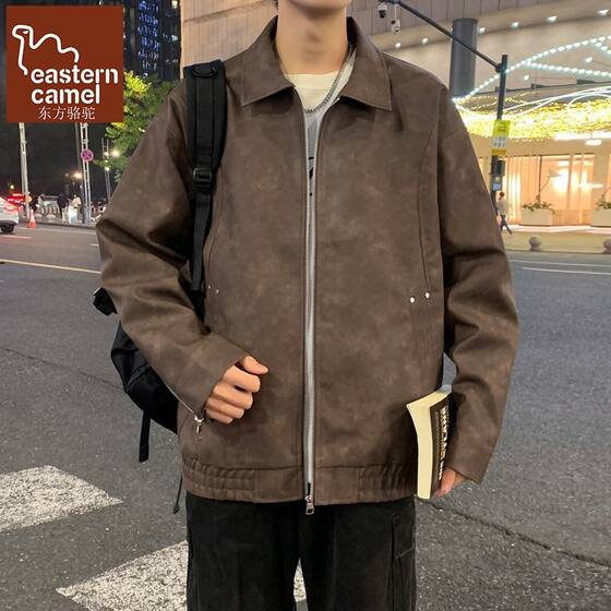 
Oriental Camel American Men's Jacket Spring and Autumn Handsome Student Retro Lapel Workwear Leather Jacket Men's High-End
