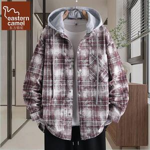 
Oriental Camel American Retro Plaid Hooded Jacket Men's Spring and Autumn New Fashion Brand Loose Casual Jacket Top