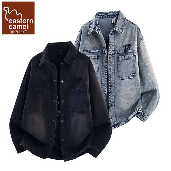 
Oriental Camel Japanese-style white denim shirt men's spring and autumn casual loose long-sleeved lapel work jacket
