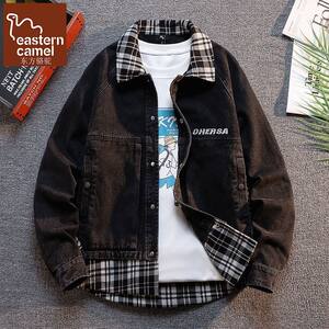 
Spring and Autumn level lapel splicing fake two-piece denim jacket men's youth work jacket 2026 new tops and coats