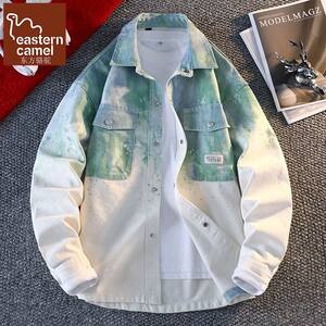 
Oriental Camel Shirt Jacket Men's Spring and Autumn Trendy Gradient Color Retro Workwear Denim Clothes Men's Jacket