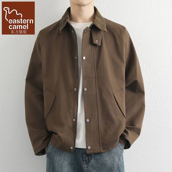 
Oriental Camel Pure Cotton American Retro Jacket Men's Spring Loose Casual Old Money Style Cotton Lapel Jacket Men