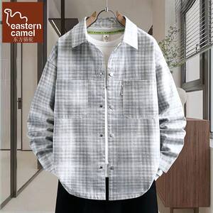 
Oriental camel plaid shirt men's spring trendy casual long-sleeved lapel loose casual cotton jacket top clothes