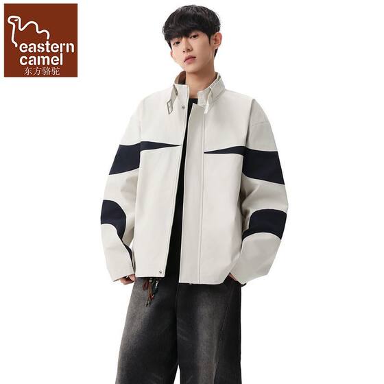 
Oriental Camel Stand Collar Color Block Jacket Men's Spring and Autumn Outdoor Casual Loose Contrast Color Sports Youth Jacket