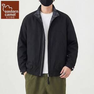 
Oriental Camel Middle Ages Style Stand Collar Jacket Men's Spring New Fashion Workwear Top Spliced Plaid Jacket Men's Clothing