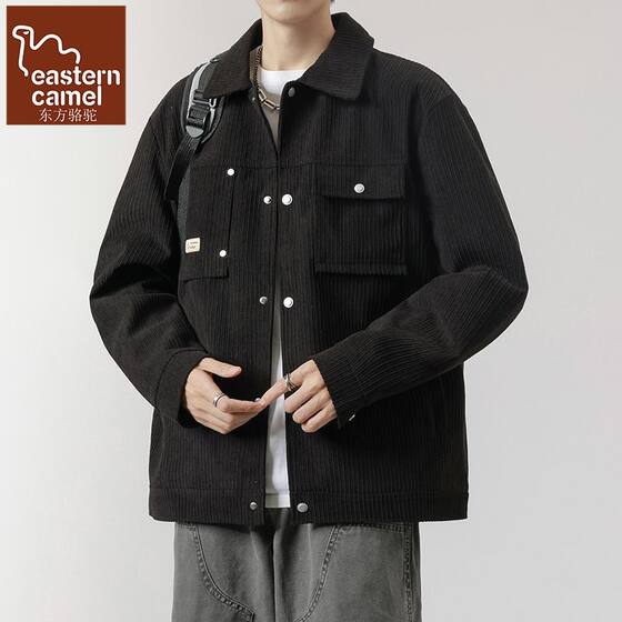 
Oriental camel jacket men's spring casual lapel solid color workwear corduroy jacket retro trendy versatile jacket