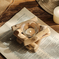 ins Windy Natural Driftwood Candle Holder Ornament, Rustic Vintage European Style Home Decor, Photography Prop for Photoshoots