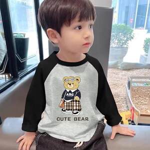 
100% pure cotton boy long-sleeved top spring and autumn style baby boy thin base shirt handsome children's versatile T-shirt trendy