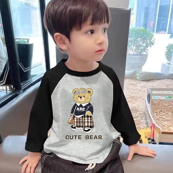 
100% pure cotton boy long-sleeved top spring and autumn style baby boy thin base shirt handsome children's versatile T-shirt trendy