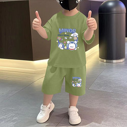 100% Pure Cotton Boys' Suit 2025 New Style Fashionable Children's Summer Clothes Kidsren's Short-Sleeved Shorts Kidsren's Clothing