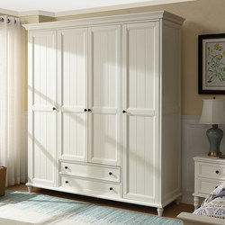 Solid Wood Cream-Style Four-Door Wardrobe with French-Style Floor-To-Ceiling Vintage Bedroom Storage Cabinet