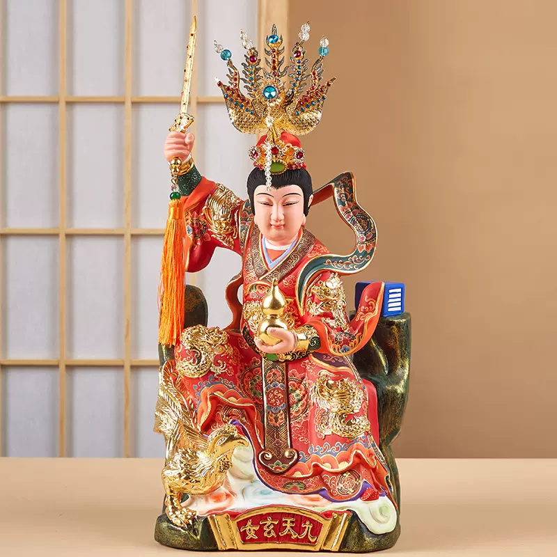 九天玄女神像木雕纯手工制造中式风格桌面摆设泉州工艺