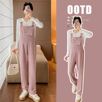 2024 autumn new style lapel knitted base shirt + velvet overalls set