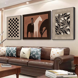 2024 French Mid-Century Style Decorative Painting, Retro High-End Living Room Sofa Background Hanging Painting, American Accessible Luxury Triptych