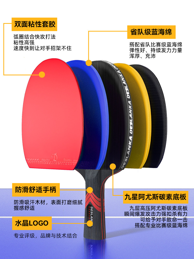 Double Reverse Racket Deslanka Nine Star Table Tennis Racket - Professional Double-Sided ...