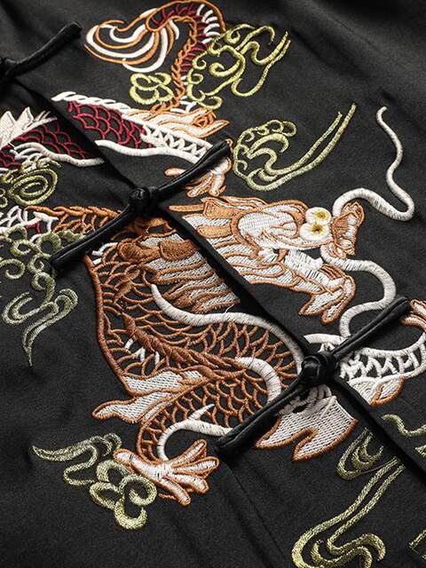 Tissu Brocart Satiné Jacquard Doré Motif Dragon Chinois - Pour Robe Qipao, Kimono, Décoration
