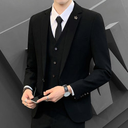 Casual Suit Set for Men, Groom Wedding Korean Style Trendy Business Formal Slim Fit Handsome Small Suit Jacket
