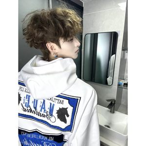 国潮牌美式高街毛巾绣连帽卫衣男秋冬宽松设计感oversize重磅上衣