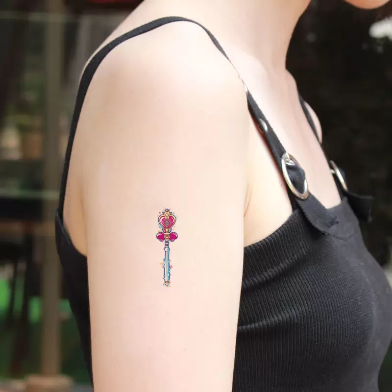 卡通魔法棒防水纹身贴少女可爱仙女棒手臂持久动漫儿童水印贴纸