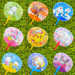 Cartoon Handheld Large Round Fan, Summer Portable Plastic Daily Fan, Cute Hand-Cranked Fan, Student Prize Gift