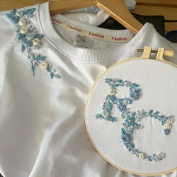 Floral Monogram Embroidery Sweatshirt Long-Sleeve Couple Outfit Handmade DIY Embroidery Kit Gift for Boyfriend Trendy Clothing