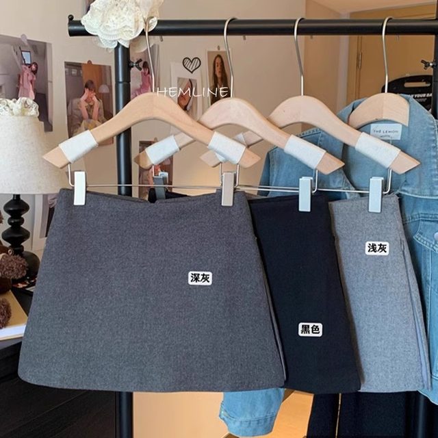 Side zipper wool skirt for women in autumn and winter 2025 new high-waisted slim and versatile A-line anti-exposure hip-covered skirt
