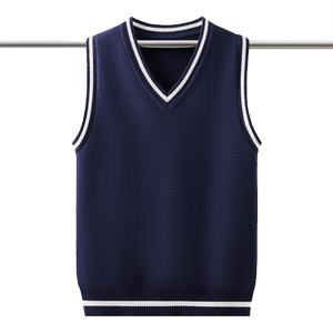 
2026 New Spring and Autumn Children's Knitted Vest Pure Cotton Medium and Large Children's Sweater Boys and Girls Vest Class Clothes Plus Velvet and Thicken