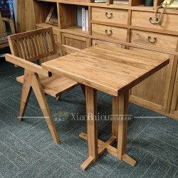 Wabi-sabi style dining table old elm square table B&B pub cafe antique style furniture commercial retro log table