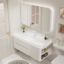 Modern Minimalist Ceramic Integrated Basin Oak Bathroom Cabinet Smart Bathroom Sink Washbasin Cabinet Set