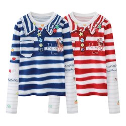 2026 Spring New Sweet Cool Style Striped Polo Print Design Long Sleeve T-Shirt Slim Fit Base Shirt for Women