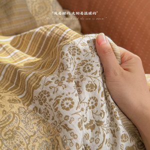 
Retro style high-end class A cotton yarn-dyed jacquard double-layer gauze quilt cover single piece 1.8 three- or four-piece bed set soft and waxy