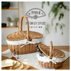 Picnic Basket, Portable, French-Style Rattan and Wicker Picnic Fruit Basket, Storage Basket, Small Basket, Bamboo Basket, Picking Basket