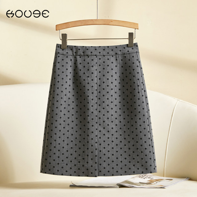 Gray skirt for women 2025 new summer tall slit polka dot short skirt high waist A-line skirt hip-covered mid-skirt