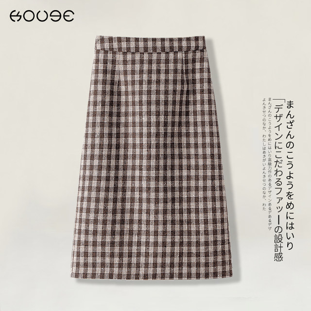 Retro plaid skirt for women mid-length spring and autumn 2025 new high-waist straight skirt for plaid slit hip-pack skirt