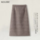 Retro plaid skirt for women mid-length spring and autumn 2025 new high-waist straight skirt for plaid slit hip-pack skirt