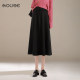 Black knitted skirt mid-length skirt for women in autumn and winter 2024 new A-line tie-fitting high-waisted pleated skirt umbrella skirt