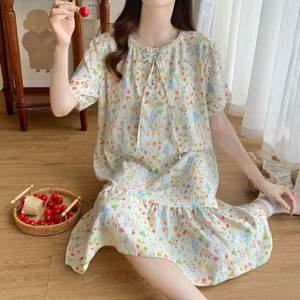 No. 1 pajamas for women in autumn and winter, leaky cloud cotton pajamas, short-sleeved nightgown, can be worn outside as home clothes nightgown