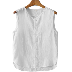 Summer retro Chinese style linen vest men's vest Chinese sleeveless shoulderless shoulder large size loose sweater thin
